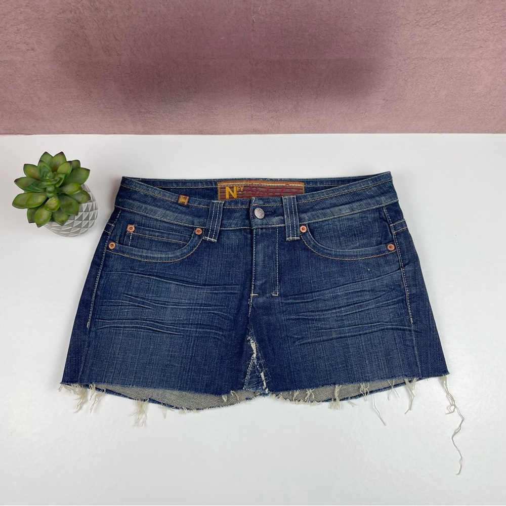 Notify Dark Blue Denim Cut Off Jean Skirt Women Size 27 Designer Casual